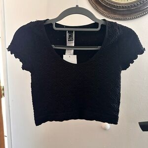 Forever 21 Black Fitted Crop Tee with Ruffled Cap Sleeves